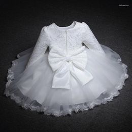 Girl Dresses Baby Girls Long Sleeve For Xmas Party Wedding Lace Big Bow Infant 1st Birthday Princess White Baptism Dress