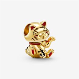 100% 925 Sterling Silver Cute Fortune Cat Charms Fit Original European Charm Bracelet Fashion Women Wedding Engagement Jewellery Acc274T