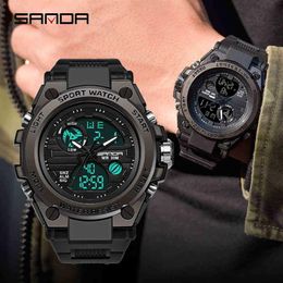 SANDA Outdoor Sports Men's Watches Military quartz Digital LED Watch Men Waterproof Wristwatch S THOCK Watches relogio mascul186v