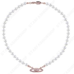 Saturn Necklaces Pearl Beaded Diamond Tennis Necklace Woman Silver Chains Vintage Trendy Style Desigenr Jewelry210P