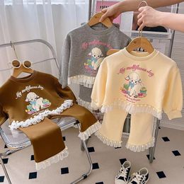 Clothing Sets Girls Clothes Autumn Spring Cartoon Sweatshirt Tops Pants Fashion Korean Kids Children Casual Costume Suits 2-7Yrs