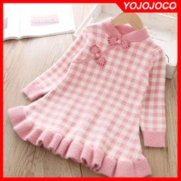 Girl Dresses Baby Sweater 0-6Y Autumn Winter Thick Warm Dress Rabbit Fur Knitted Chinese Style Retro Cheongsam