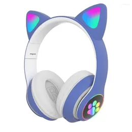 Aks-28 Cute Cat Ear Headset LED Wireless Bluetooth-Compatible Headphones With Mic Glowing Earphones For Children Gifts Girls