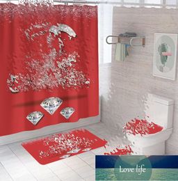 New Printed Shower Curtain Floor Mat Three-Piece Combination Bathroom Mat Set Waterproof and Moisture-Proof