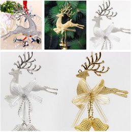 Gold Sliver Reindeer Christmas Tree Hanging Bauble Ornament Party Xmas Decor Deer With Bells Festival Party Baubles288b