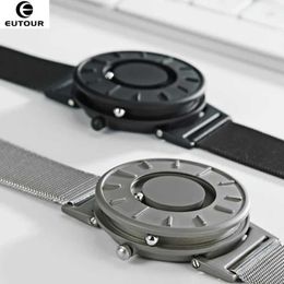 Other Watches New style watch mens EUTOUR magnetic ball exhibition innovative watch mens nylon strap quartz watch fashion Erkek Kol Saati J240131