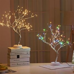 Tree Shaped LED Lamp Bonsai Style 108 Led Copper Wire DIY USB Night Light Touch Switch Control Christmas Decorative Light Gifts 20284T