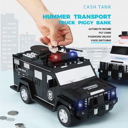 Fingerprint Password Cash Truck Car Piggy Bank Kids Money Box Coin Paper Bank Safe Saving Storage Box Alcancias Music Toy Gift 201244l