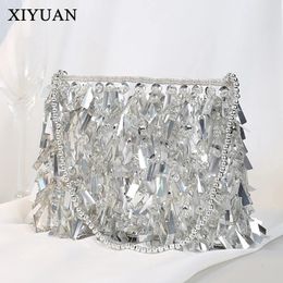 XIYUAN Rhinestone Evening Bag Fancy Chain Party Clutch Purses Silver Luxury Designer Women's Handbag Mini Square Tassel Bags 240125