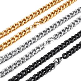 9 11mm Width S Gold Black Titanium Stainless Cuban Link Chain For Men Female Big And Long Necklace Jewelry Gift1232Q