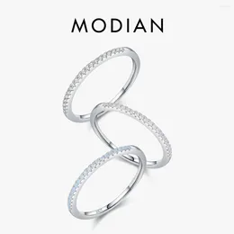 Cluster Rings MODIAN 925 Sterling Silver Exquisite Slim Stackable Clear Cz Gradient Pink Blue Crystal Finger Ring For Women Fine Jewelry