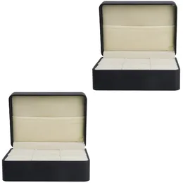 Jewellery Pouches 2pcs 6-Compartment Cufflink Necktie Tie Clip Bar Storage Display Case Box (Black)