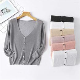Women's Knits 2024 Women Summer Three Quarter Sleeve Basic Casual Cardigan Sweaters Female Knit Jumper Top Candy Colour Short Knitted