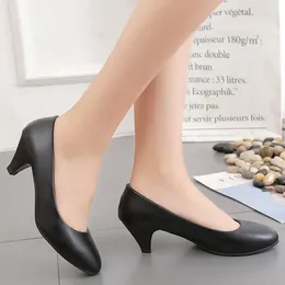 Dress Shoes Comfortable High Heels Women Work Soft Sole Surface Professional Daily Pumps Commuter Black Leather