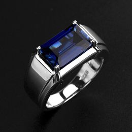 Men Ring Business Rectangular Green Blue Crystal Zircon Diamond white gold Plated Ring