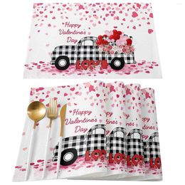Table Cloth 4pcs Valentine'S Day Placemats Set Of 4 For Dining Cotton Linen Heat Mats Durablelove Heart Red Napkin