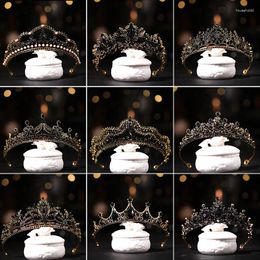 Hair Clips Baroque Retro Black Luxury Bridal Crystal Tiaras Crowns Princess Queen Pageant Prom Rhinestone Veil Tiara Wedding Accessory