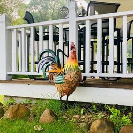 Garden Iron Rooster Sculpture RustProof Chicken Carved Standing Animal Lawn Ornament For Patio Backyard 240122