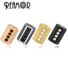 Beads REAMOR Luxury Stainless Steel Black Golden Plated Charm Spacer Beads Micro Inlay Zircon Bead fit DIY Bracelet Jewellery Making