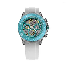 Wristwatches CRONUSART Men Automatic Watch Hollow Luxury Chronograph Mechanical Wristwatch NTPT Skeleton Dial Luminous Fluororubber Strap