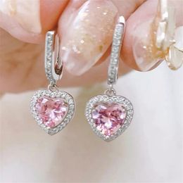 Stud Earrings Korean Girl Spring Pink Heart-shaped Gemstone Sweet Temperament Exquisite Dating Valentine's Day Gift For