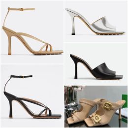 Botteg Venetas Best-quality Designer Shoes Stretch Buckle Mule Sandal Women Leather Metal Buckle Sandals High Heel Luxury Fashion Wedding Party Dress