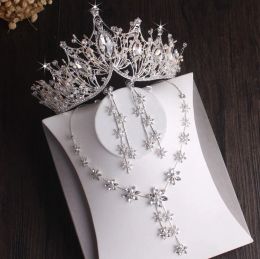 Lucite Baroque Sier Plated Crystal Leaf Bridal Jewelry Sets Rhinestone Crown Tiaras Choker Necklace Earring African Beads Jewelry Set