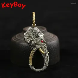 Keychains Thai Style White Copper Wild Elephant Keyrings Retro Carved Lucky Car Keychain Pendant Auspicious High-ends Men Waist Hook Gifts
