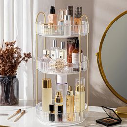 2/3 Layers Light Luxury Makeup Organiser 360° Rotating Desktop Cosmetic Storage Shelf Skincare Rack Bathroom Accessories 240118