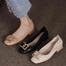 Women Low heels Dress Shoes Square Toe Boat Metal Ol Office Lady Shallow Ladies Pumps Zapatos 2024