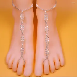 Anklets Summer Bohemia Foot Jewellery Fashion Imitation Pearl Elastic Bead Toe Ring For Women Beach Barefoot Sandals Charm Anklet