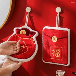 Towel Soft Hand Cute Coral Velvet Red Bag Kitchen Tool With Hanging Loop Super Absorbent Bath Year