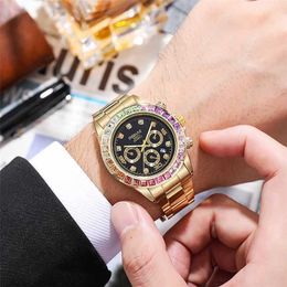 A Original 1 to 1 The World's Leading R olax Watch Market New trendy men's sports Coloured diamond watch steel band inlaid calendar quartz With Gift Box