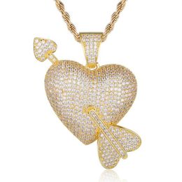 Pendant Necklaces 100% Micro Zircon Hip Hop Fabulous Heart Arrow Necklace For Men Jewelry Party Whole CZ Rapper Bling308D