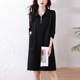 Casual Dresses Q-W Ns Ladies Japanese Streetwearrsvppap Officials Store Large Size Women's 2024 Autumn Solid Colour High-End Simple Black