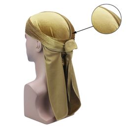 Men's Velvet Durag with Long Tail Soft Durag Headwraps for 360 Waves