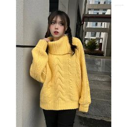 Women's Sweaters Vintage Fried Dough Twists Collar Sweater Women Gentle Soft Glutinous Korean Sweet High Solid Warm Loose Winter Pullover