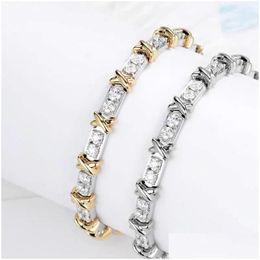 Chain Sterling Sier Plated Gold X Cross Thirty Stone Diamond Bracelets For Women Classic Fashion Brand Party Fine Jewellery Dhww1