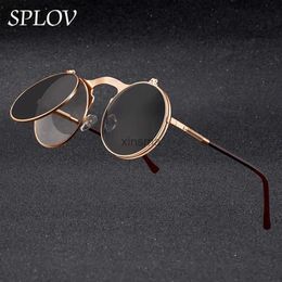 Sunglasses SPLOV Vintage Steampunk Flip Sunglasses Retro Round Metal Frame Sun Glasses for Men Women Brand Designer Circle Glasses Oculos YQ240131