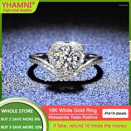 Cluster Rings YHAMNI 18k White Gold Ring Woman Trendy 2024 1 Mosanite Diamond Heart Engagement With Certificate Fine Jewelry