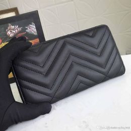 2021 new fashion woman long wallet Clutch for woman zipper wave long wallet Black leather wallet credit card coin purse with box f2393