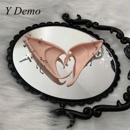 Y Demo 1 Pair Gothic Handmade Rivets Cross Chains Womens Elf Ears Silicon Party Cosplay Accessory 240127