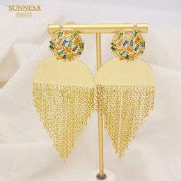 Dangle Earrings SUNNESA Golden Luxury Tassel Long Copper Plated Dubai Wedding Patry Jewellery Colourful Zircon African For Women