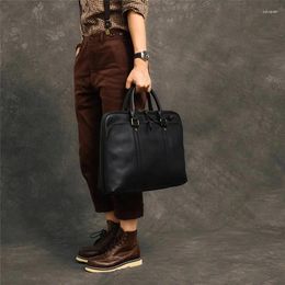 Briefcases Business Casual High-quality Genuine Leather Men's Women's Briefcase Work Natural Soft Real Cowhide Laptop Handbag Messenger Bag