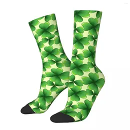 Men's Socks St. Patricks Day Merch Non-slip Nature Green Four Leaf Clover Leaves Crew Warm For Women's Birthday Present