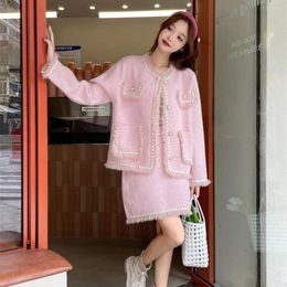 Two Piece Dress Korean Style Sweet Women Suit Jacket Skirt 2024 Autumn And Winter Loose Splicing Cardigan Fat Girls Velvet Thickened Coat