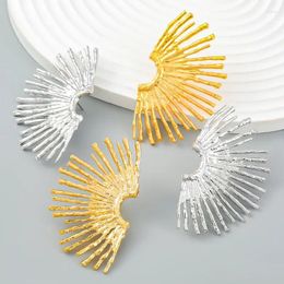 Dangle Earrings Women Vintage Metal Fan-shaped Stud Gold Color Palm Leaf Statement Jewelry Pendientes Wholesale