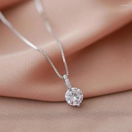 Pendant Necklaces Huitan AA Round Cubic Zirconia Necklace For Women Box Chain Temperament Elegant Lady's Accessories Fashion Jewellery Gift