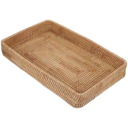 Plates Bread Basket Ornament Rectangle Rattan Tray Storage Plate Desktop Decorative Serving Wood Woven Rectangular