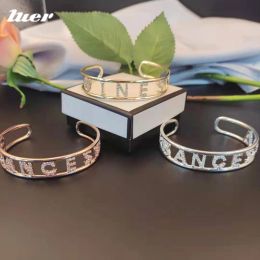 Bracelets LUER Customized Letter Name Bracelet/Personalized Bangles Rhinestone/Men Women's Stainless Steel Bracelets Crystal Letters Gift